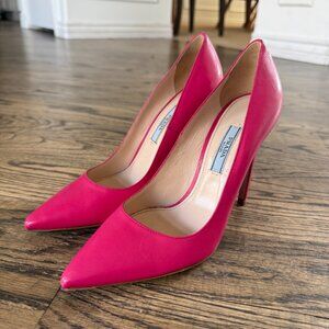 PRADA - Hot Candy Pink Fuschia Leather Pointed Toe High Heel Stiletto Pumps 36